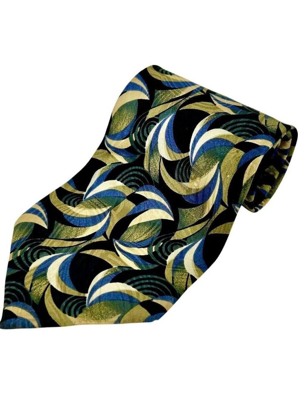 Jhane Barnes Men's Blue, Gray, Green, Black Japan 100% Silk Necktie Tie
